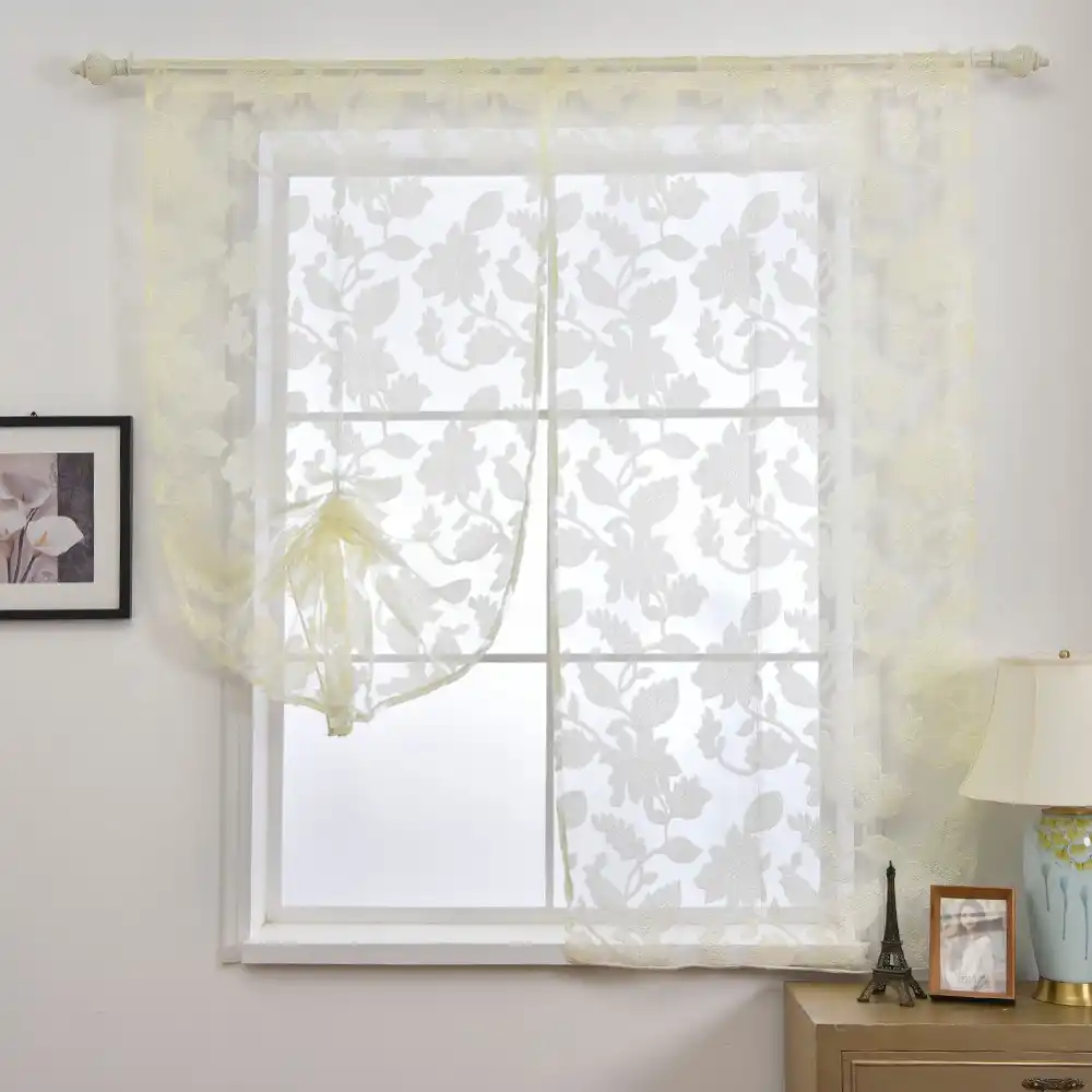 Napearl Short Kitchen Curtain Jacquard Tie Up Valance Panel Modern