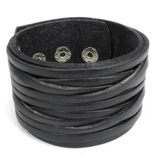 Мужской женский ювелирный браслет широкий кожаный браслет из натуральной кожи кнопочный черный