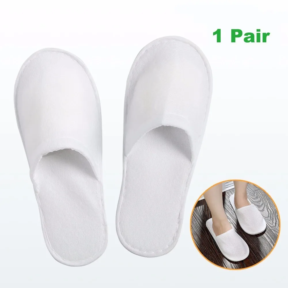 10 Pairs White Towelling Closed Toe Hotel Slippers Spa Shoes Disposable 