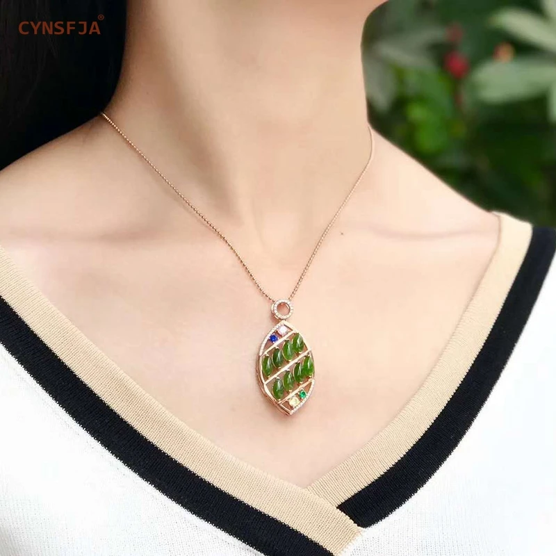 

Certified Natural Hetian Jasper Inlaid 925 Sterling Silver Handmade Lucky Jade Pendant Ice Green High Quality Wonderful Gifts