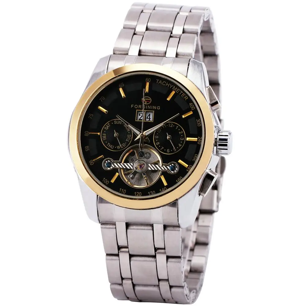 Winner Men Automatic Mechanical Watch Date Calendar Skeleton Stainless Steel Strap Calendar Vogue Box
