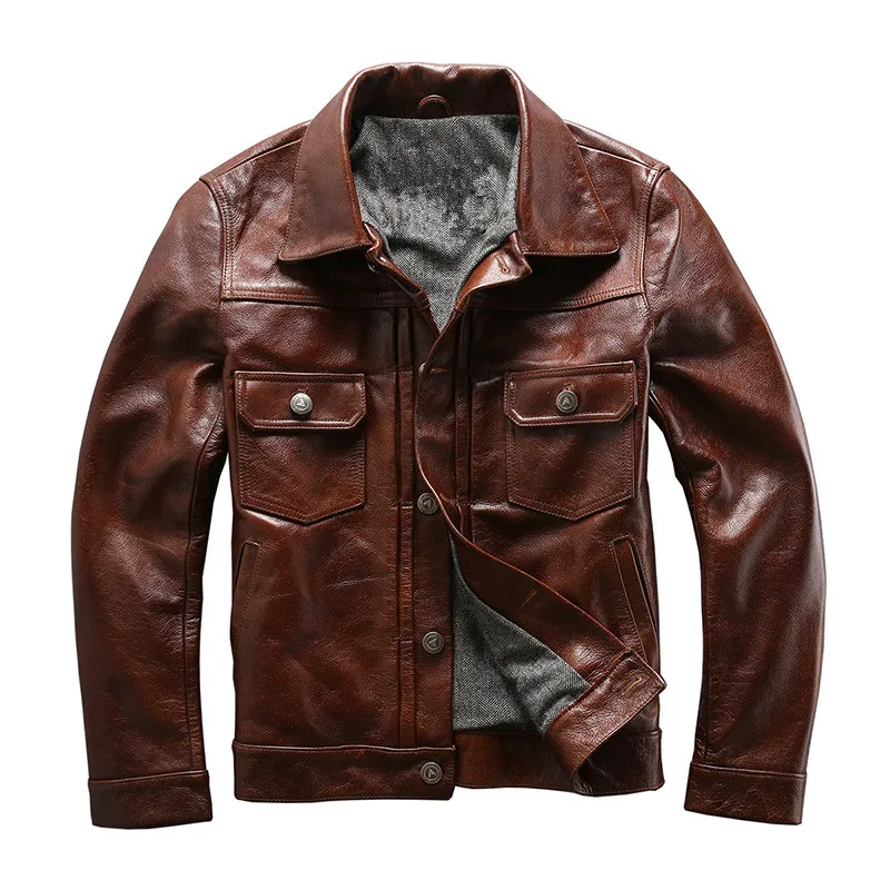 HARLEY DAMSON Dark Brown Men Short Genuine Biker's Leather Jacket Plus ...