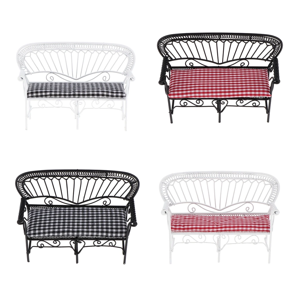 Mini Iron Chair Bench, 1:12 Dollhouse Miniature Furniture Ornaments, For Living Room Garden Decor DIY Toys