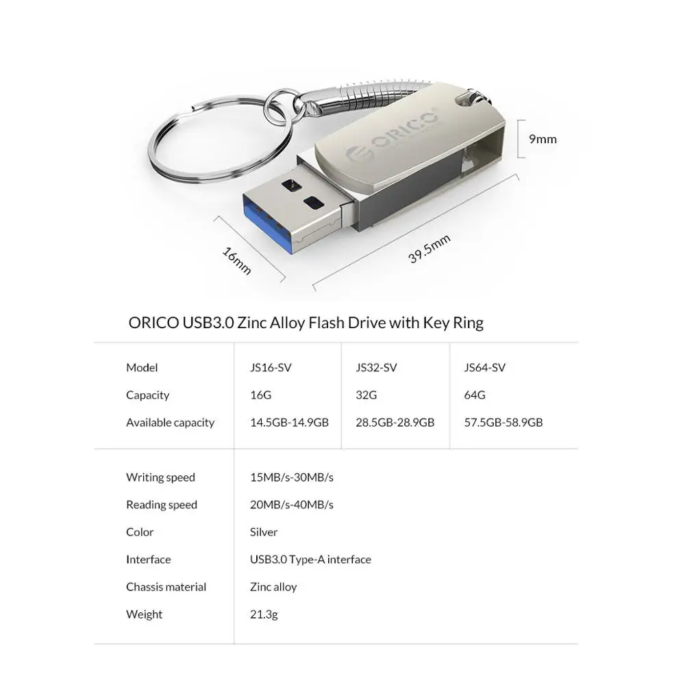 USB флеш накопитель ORICO 64 ГБ 32 16 3 0 интерфейс A диск с кольцом для ключей мобильный