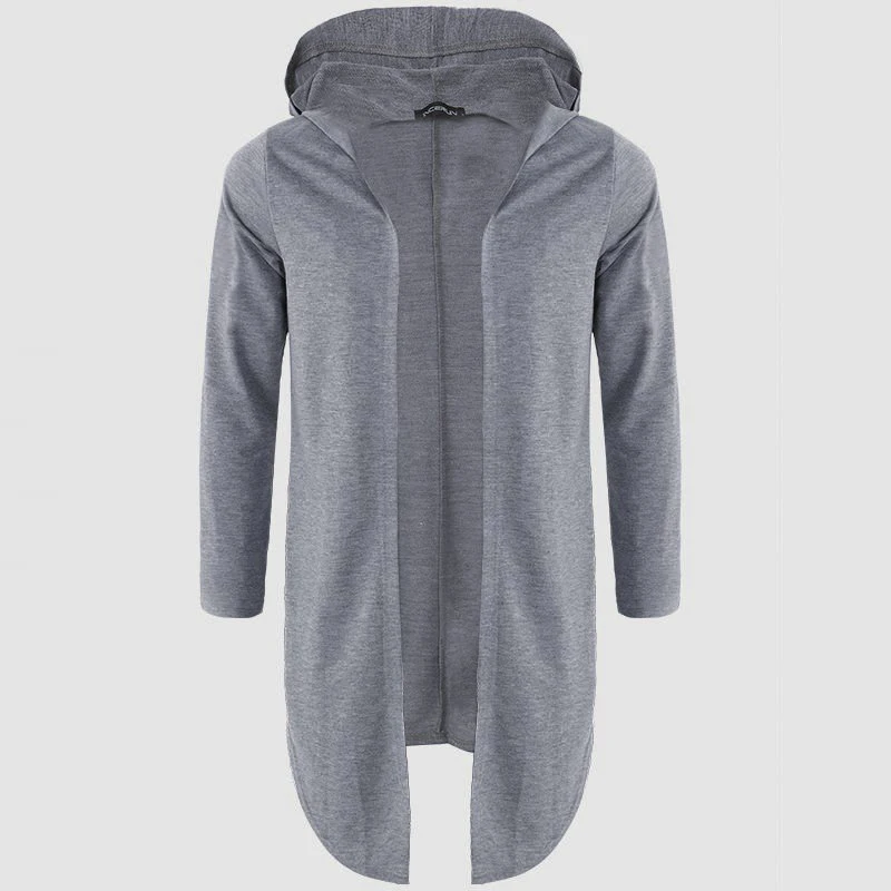 Dark Gray Мужской длинный кардиган, открытый стежок, толстовки с капюшоном, черное платье, хип-хоп мантия, толстовки, модная куртка, длинный рукав, плащ, пальто, Hombre - Цвет: Dark Gray