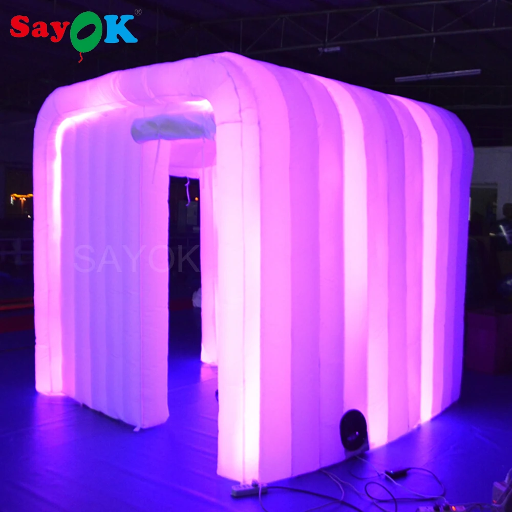 

Sayok Party Wedding Tent Inflatable Photo Booth White 2 Doors with 17 Colors LED Changing Lights for Event Decoration Equipment