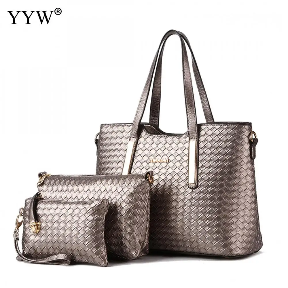 

3 PCS/Set Plaid PU Leather Handbags Women Bag Set Famous Brands Tote Bag Lady's Shoulder Crossbody Bags Clutch Bag Womens'Pouch