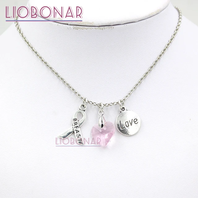 10 unids/lote Collar de joyería de cinta rosa de Concientización del cáncer de mama al por mayor, Collar con colgante de corazón de amor rosa 10 unids/lote Collar de joyería de cinta rosa de Concientización del cáncer de mama al por mayor, Collar con colgante de corazón de amor rosa