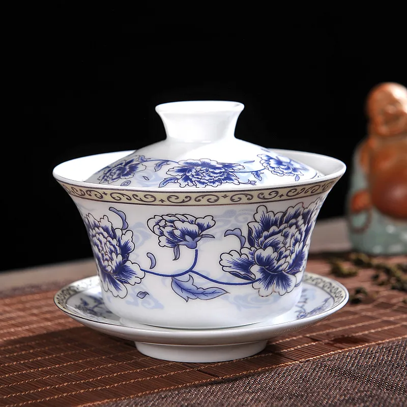 Китайский чайный сервиз Gaiwan голубой и белый фарфор Чайный набор кунг-фу Супница керамическая чашка для чая здоровье чайная чашка и блюдце мастер чашки - Цвет: C6