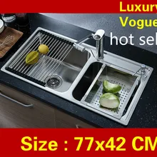 Квартира vogue мыть овощи многофункциональный двойной кухонный паз раковина 304 нержавеющая сталь 77x42 см