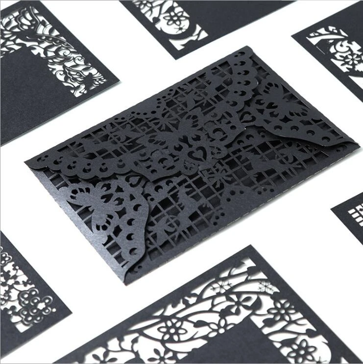 Noir Blanc Laser Coupe Dentelle Enveloppe Mariage Invitation Carte Anniversaire Noel Carte De Voeux Aliexpress