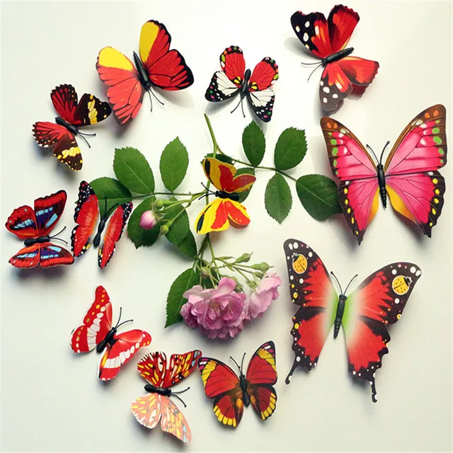 12pcs Color Butterfly Wall Stickers christmas decortion for hoom Magnetic Pin Decorative Sticker for Bedroom decor Butterfly