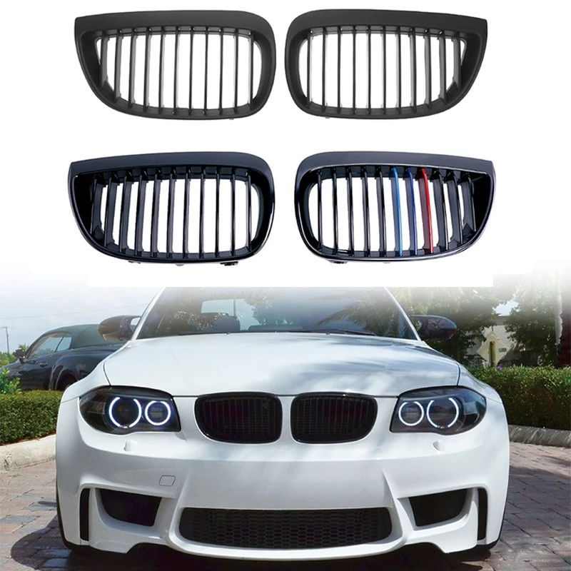 

1SET Black Front Bumper Racing Grills Kidney Grilles For BMW E81 E87 Series 1 2004-2007 M Power Performance Accessories