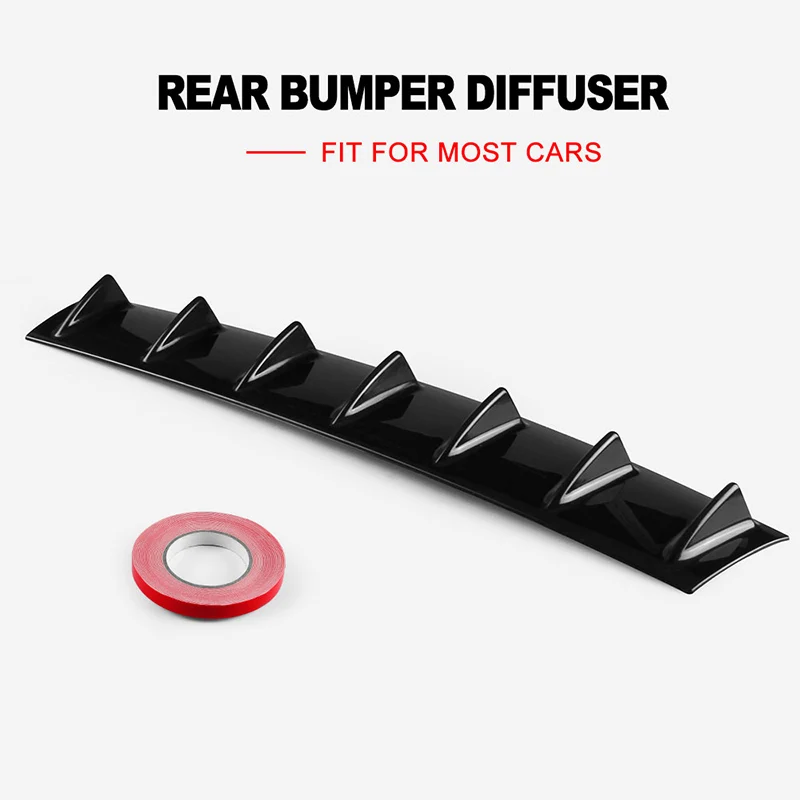 Caliente 36,5*15,2/58,4*15,2 cm Estilo Universal parachoques trasero difusor de labios 3-7 brillo de aleta negro ABS coche difusor aleta estilo tiburón