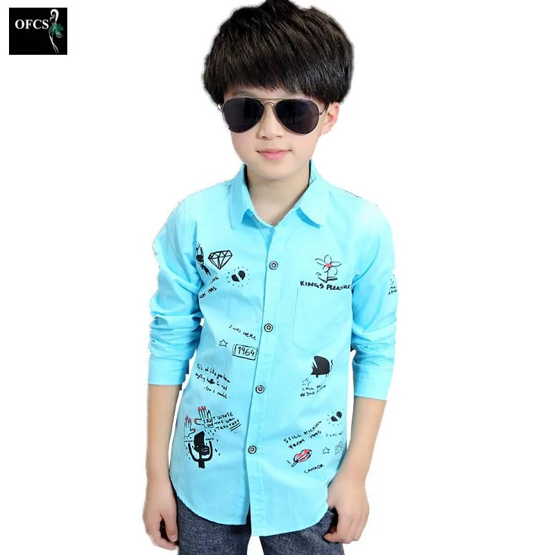 

2017 New Spring Autumn Long Sleeve Boys Blouses Breathable 100% Cotton Kids Children Shirts 3 -15 Age Kids Shirts Boys Shirts