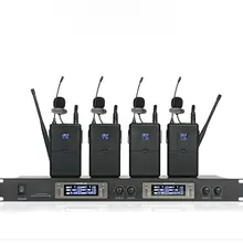 Двойной 4 канала светодиодный профессиональные беспроводные ПЕТЛИЧНЫЕ микрофон Системы Воротник Клип Комплект микрофон