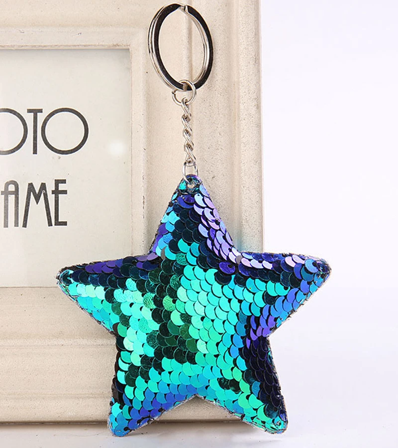 

15*8cm Star Unicorn Cat Keychain Glitter Pompom Sequins Key Chain Gifts for Women Llaveros Mujer Car Bag Accessories Key Ring