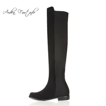 Новая обувь; сапоги больших размеров; сапоги до колена на плоской подошве по индивидуальному заказу; женские высокие замшевые растягивающиеся сапоги из плюша для женщин