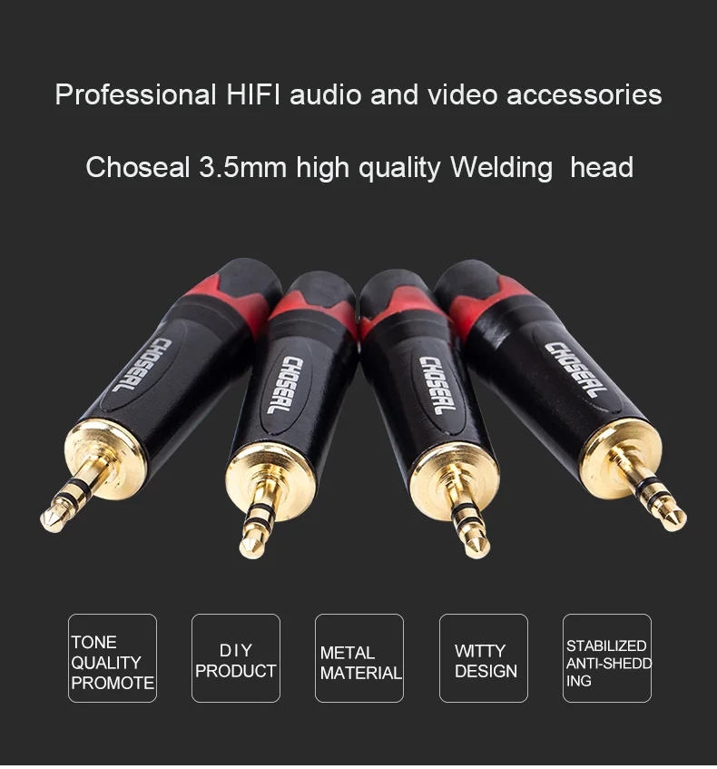 Ouvido 3.5mm Jack Adaptador 24K Gold-Plated Cabo AUX 3 Pin Conector De Solda