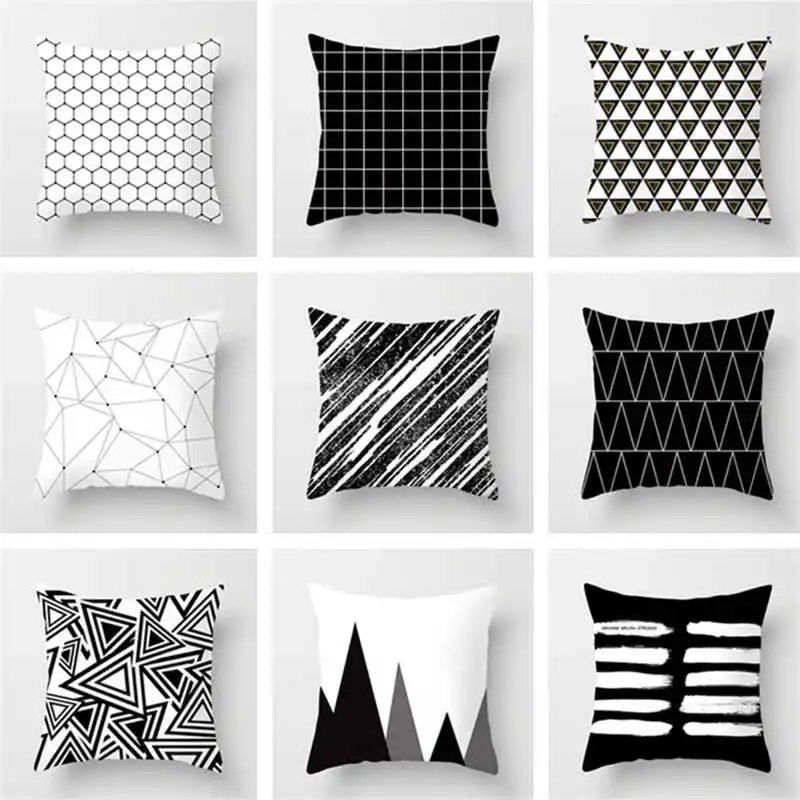 Nordic black and white geometric plaid stripes cushion cover