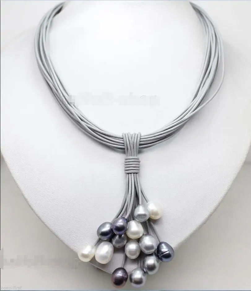 

Hot sale new Style >>>>>10-11MM BIG PEARL PENDANT NECKLACE LEATHER CORD CHAIN MAGNET CLASP FASHION