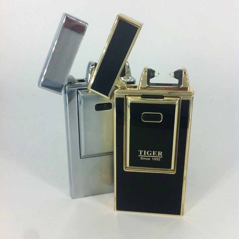 Qualtiy Metal Tiger Lighter Windproof Ultra thin Metal Arc Pulse Flame