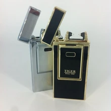 Qualité tigre de métal plus léger coupe – vent Ultra – mince en métal Arc Pulse flamme Charge USB allume-cigare briquet electronique