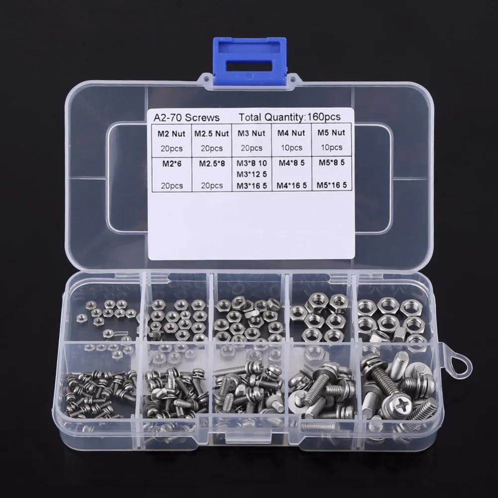 800 pezzi M2 Viti Autofilettanti Piana a Testa Svasata Acciaio al Carbonio Viti per Macchine Utensili di Riparazione di Fissaggio Kit di Assortimento