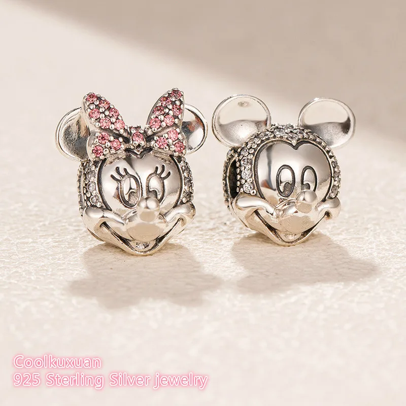 

925 Sterling Silver Shimmering Minnie and Mickey Portrait Clip beads Fit Original Brand Charms Bracelet Jewelry 2018 winter