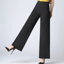 Прямые брюки с высокой эластичной талией, элегантные летние шифоновые широкие брюки для работы, женские черные, красные, белые офисные женские брюки
