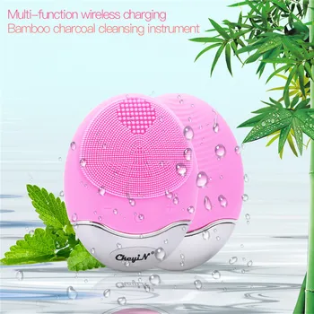 

Electronic Ultrasonic Wireless Facial Cleansing Brush Rechargeable Cleaner Bamboo-Carbon Silicone Waterproof Face Massager 34