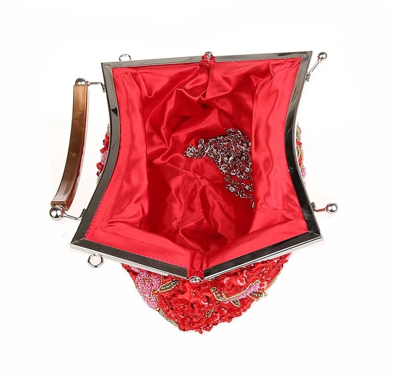 Красная китайская женская вышито бисером с блестками Банкетная сумочка клатч вечерние свадебные вечерняя сумочка MakeupBag 0003-E