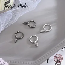 Joseph Mola 100% 925 Sterling Silver 1 Pair Trendy Punk Small Cone Pendant Hoop Earrings for Women Men Fashion Jewelry Ear Decor pair of stylish beads decorated cone shape earrings for women