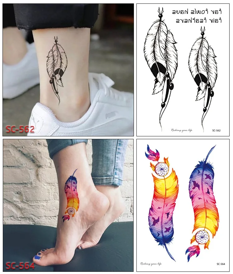 Rocooart, цветные стрелы, флеш тату, перья, поддельные татуировки, для женщин, тату, большие тату, водонепроницаемые Временные татуировки, наклейки для мужчин