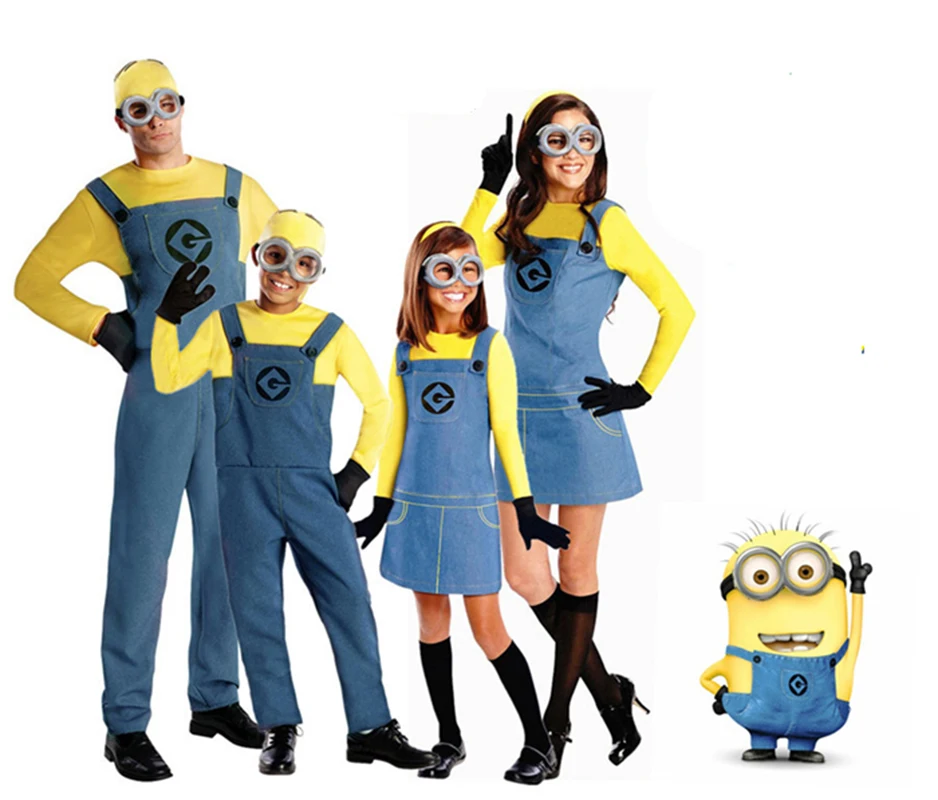 

Minion Clothes Jumpsuit Halloween Gift Despicable Me Cosplay Costumes Suits Boys/Girls Kids/adult Party Clothes With Glasses