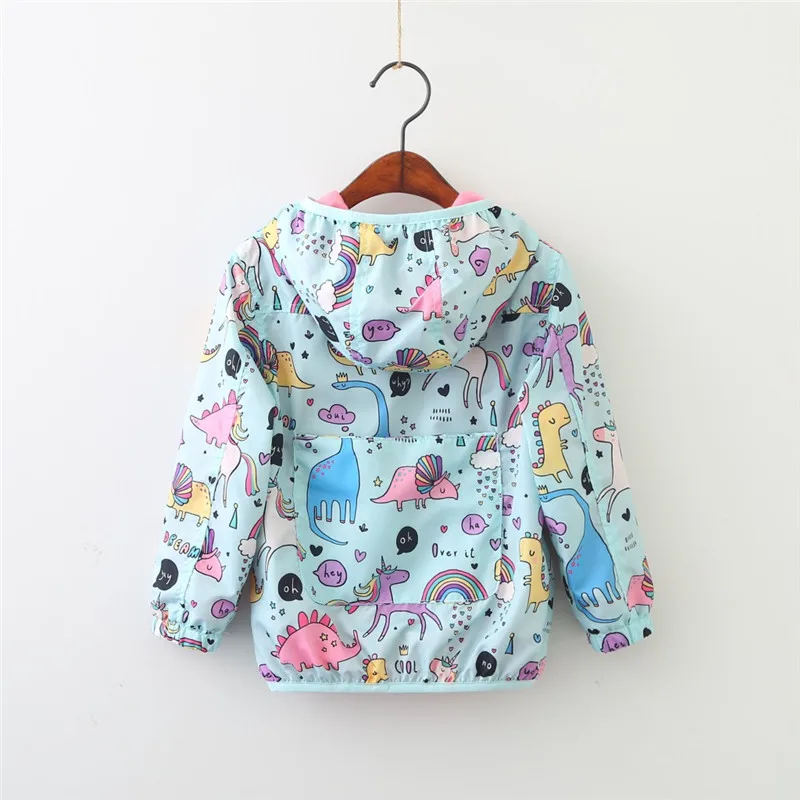 

Girl Kids Jackets Dinosaur Cartoon Prints Colour Baby Outwear Hooded Clothes Coat Children Jacket Europe and America 2-8 Years