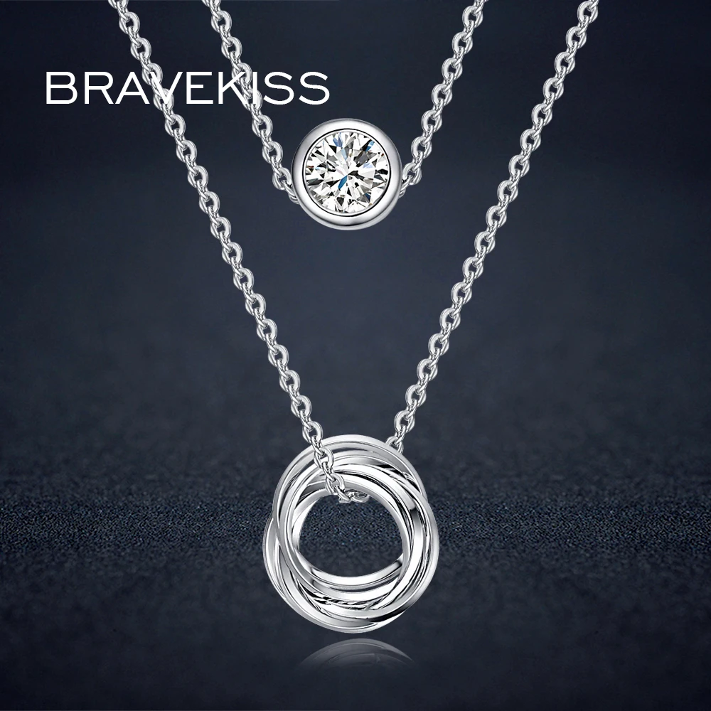 BRAVEKISS Double Layer Necklace Alloy Crystal Rhinestone Charm Necklaces Round Pendants Choker for Women mujer jewelry BUN0119B | Украшения