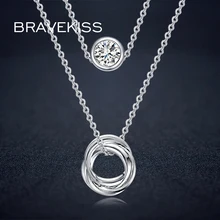 BRAVEKISS double layer chain necklace crystal for women rhinestone charm necklaces pendants choker colar mujer jewelry BUN0119B