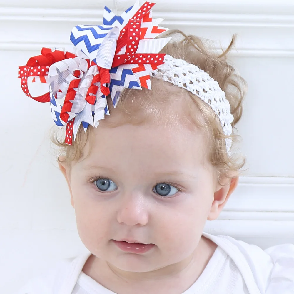 Повязка на голову с бантом и зажимом спине для девочек 4 июля|bow headband|4th of julyheadbands with