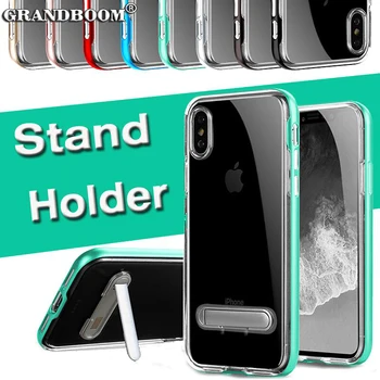 

50pcs Hybrid Hard PC Frame Protective Back Case With Plastic Stand Holder For iPhone 11 Pro Max XS XR X 8 7 6 6S Plus Cover