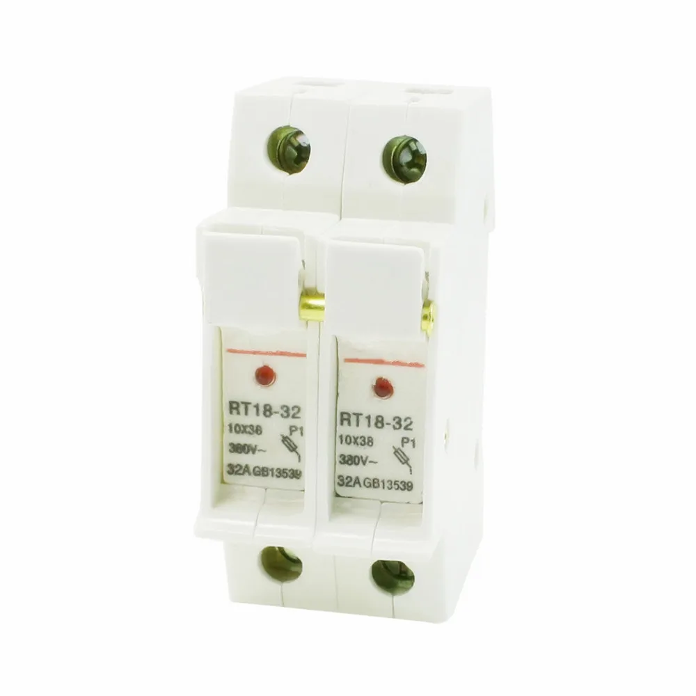 

1pcs RT18-32 AC 380V 32A 2-Pole 2P 10x38mm DIN Rail Mount Fuse Holder Base