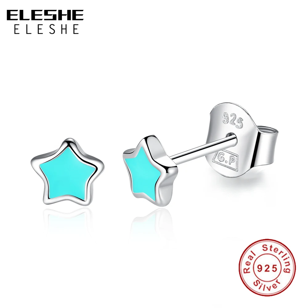ELESHE милые эмалированные черного, зеленого, розового цветов со звездами серьги, модные ювелирные изделия, 925 серебряные серьги-гвоздики ювелирные аксессуары ‒ серёжки