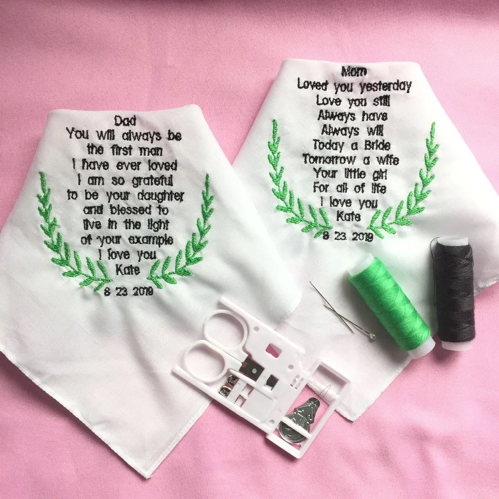 

2 Pcs Custom Wedding Gift to Parents of the Bride, Embroidered Wedding Handkerchief for Bride Parents, Bride Mom and Dad Gift