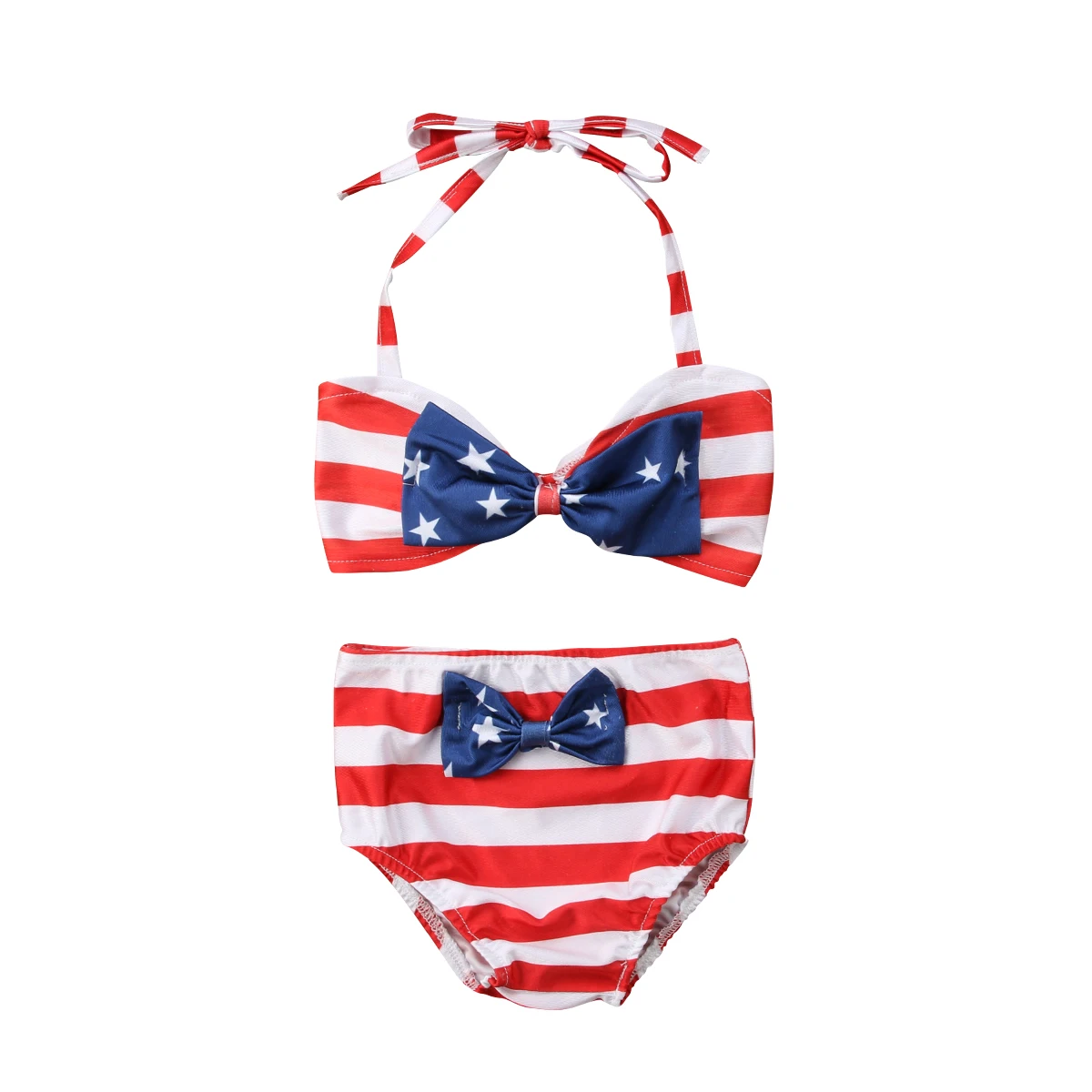 

Drop Shipping Kid Baby Girls Striped Bikini Set Swimsuit Swimwear Bathing Suit Cartoon Halter Panties Swimming Clothes Size 3-6T