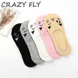 Магазин Crazy Fly новый лето весна осень No show Sox мягкие милые животные женские хлопковые носки Kawaii мигает кошка носки для девочек для женщин 2019