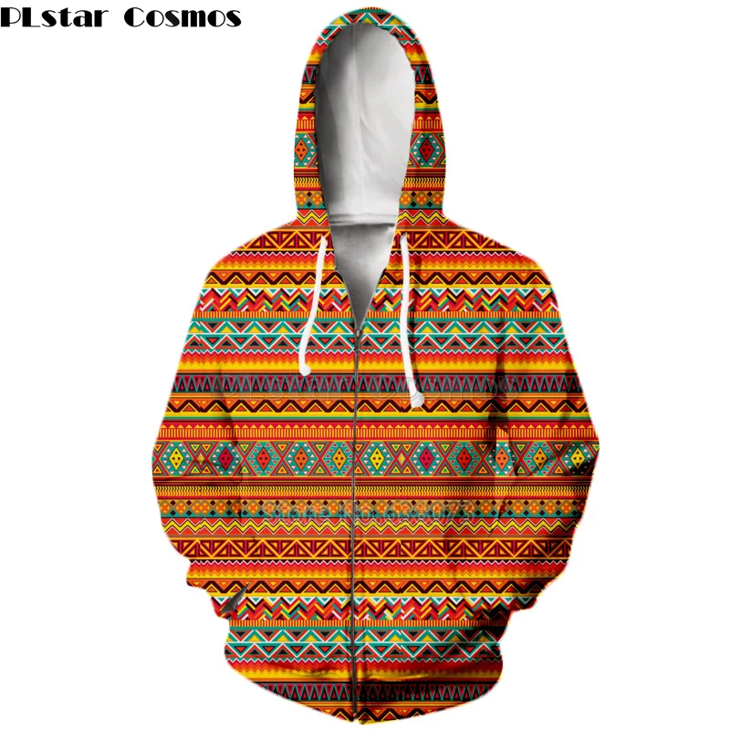 

PLstar Cosmos 2018 New Fashion men 3d Zipper Hoodie aztec totem Print tribal background Retro Style Casual Hooded sweatshirt
