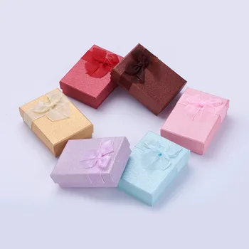 

36pcs/lot 90x65x28mm Rectangle Mixed Color Cardboard Necklace Boxes with Sponge inside & Ribbon Bowknot Valentines Gifts Display