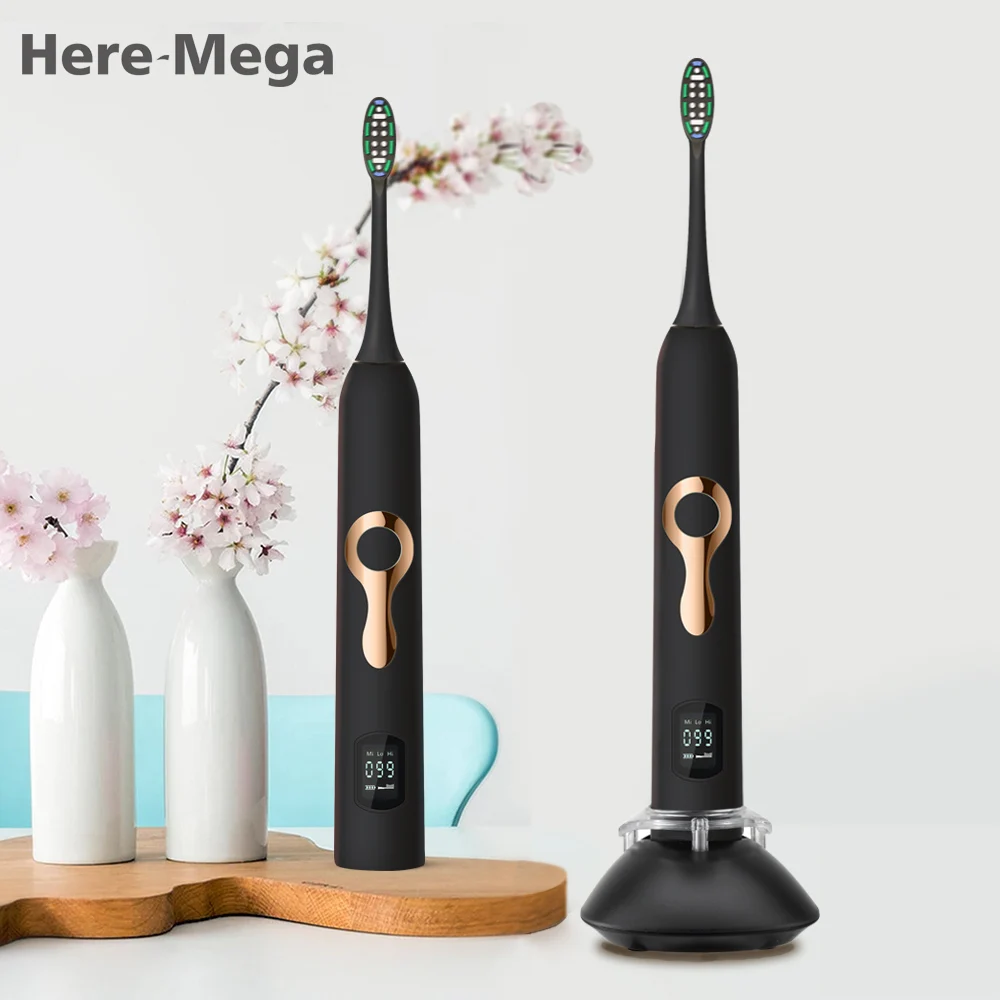 Here Mega Sonic Electric Toothbrush Ultrasonic Whitening Teeth Vibrator Tooth Brush Dental Care Oral Hygiene Washable LCD Screen Here Mega Sonic Electric Toothbrush Ultrasonic Whitening Teeth Vibrator Tooth Brush Dental Care Oral Hygiene Washable LCD Screen