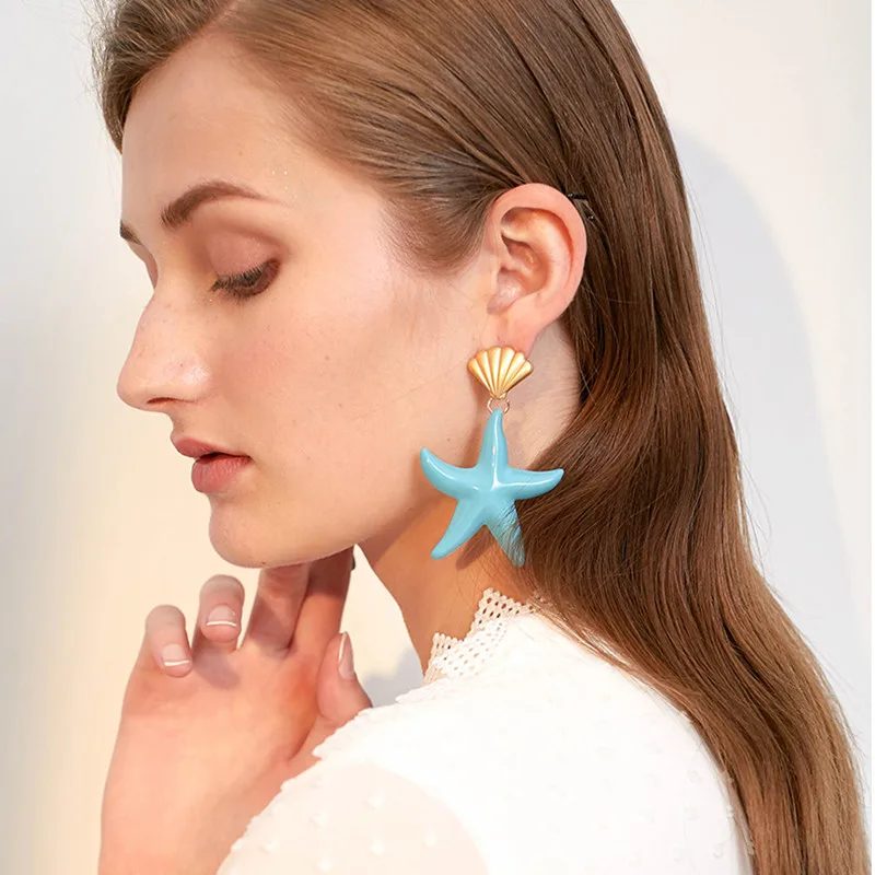 

Shell Top Starfish Pendants Women Dangle Earrings Gold Up Star Earrings aretes de mujer modernos 2019 Boho Earrings ET1258