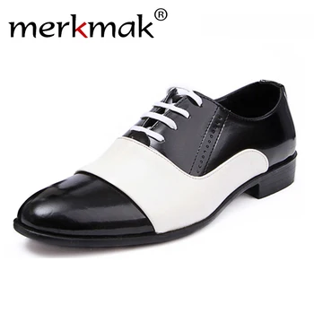 

2018 New Spring Autumn Fashion Men Shoes Patent Leather Men Dress Shoes White Black Male Soft Leather Wedding Party Oxford Shoes